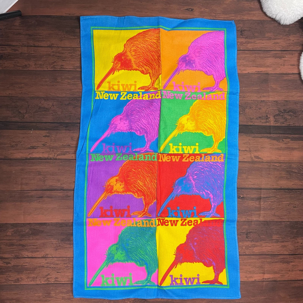 New Zealand Kiwi Tea Towel 18" x 31" Bright Color Block Design